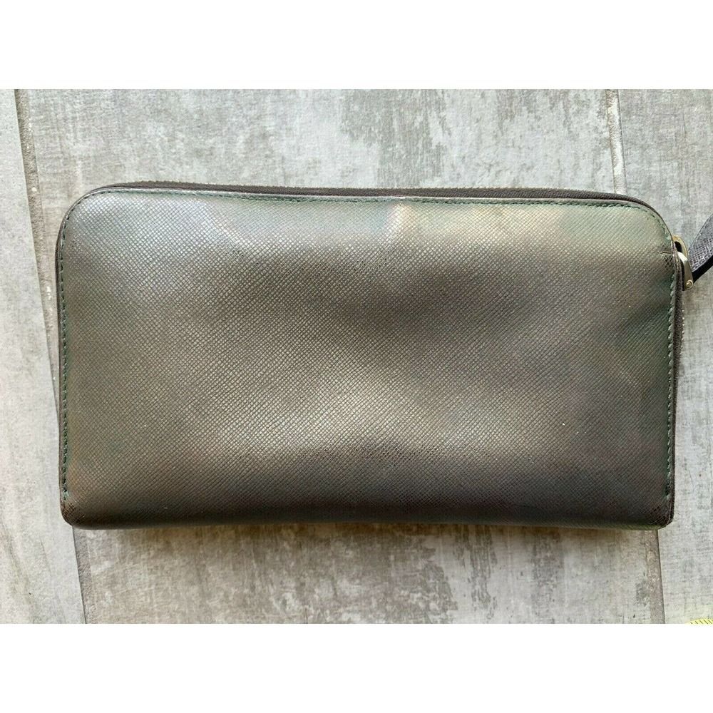 PRADA Milano Saffiano Metal Leather Zip Around Wallet Purse Brunito Pewter0 - Picture 7 of 12